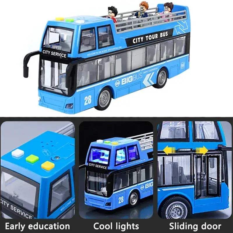 Pull Back Lights School Bus Toy With Bright Double Deck - ToylandEU