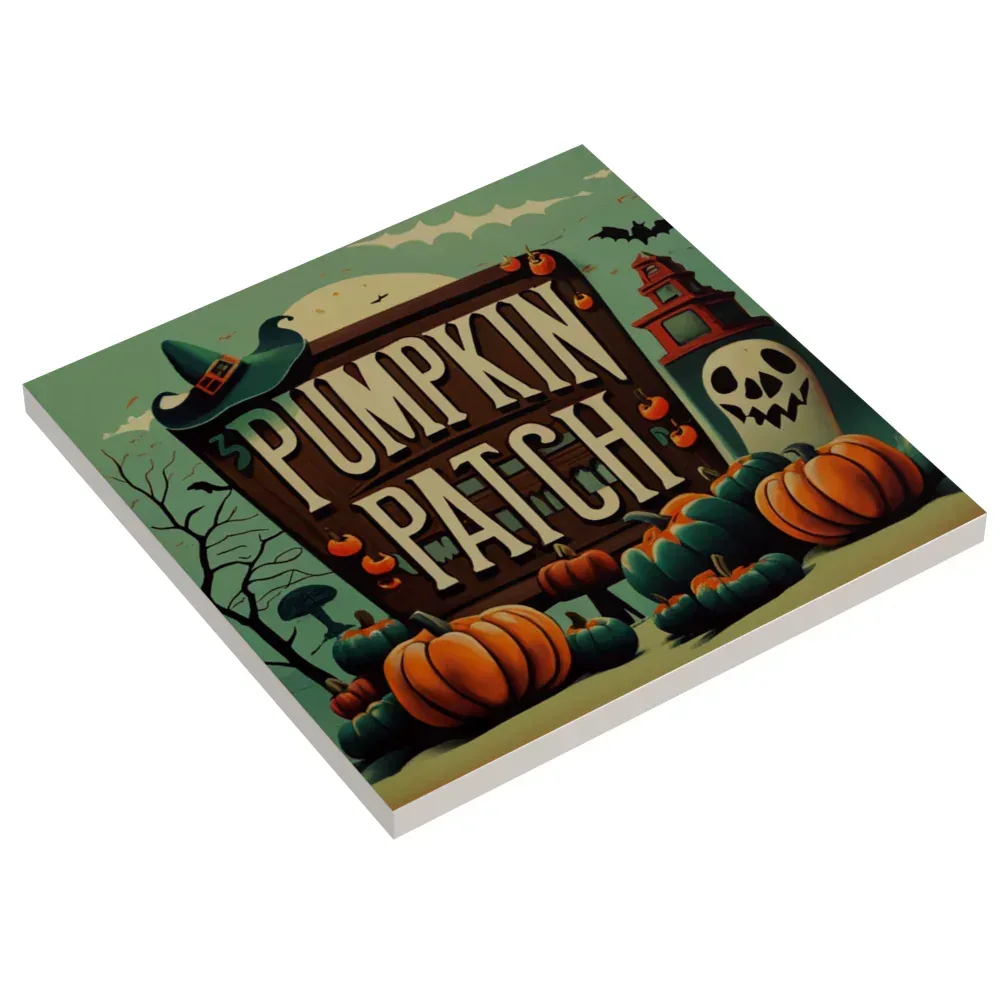 Halloween Pumpkin Patch Sign Custom Printed On Authentic LEGO 6x6 Tile For Figure Scale Displays - ToylandEU