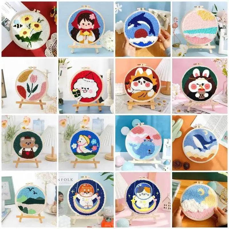  Punch Needle Embroidery Kit - 20x20cm Rug Hooking Set for Beginners with Adjustable Needle and Cartoon Patterns -  ToylandEU™