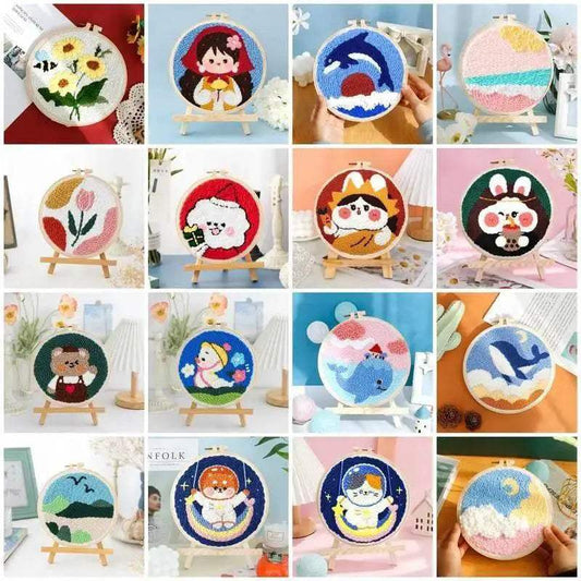  Punch Needle Embroidery Kit - 20x20cm Rug Hooking Set for Beginners with Adjustable Needle and Cartoon Patterns -  ToylandEU™