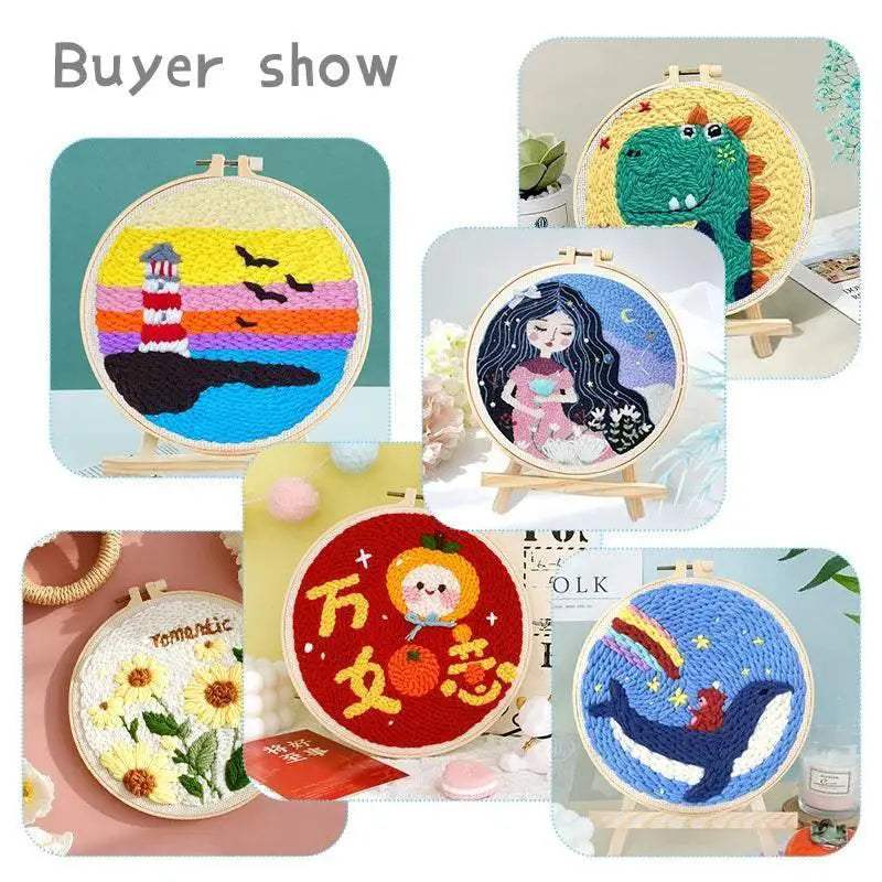  Punch Needle Embroidery Kit - 20x20cm Rug Hooking Set for Beginners with Adjustable Needle and Cartoon Patterns -  ToylandEU™