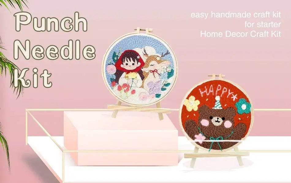  Punch Needle Embroidery Kit - 20x20cm Rug Hooking Set for Beginners with Adjustable Needle and Cartoon Patterns -  ToylandEU™
