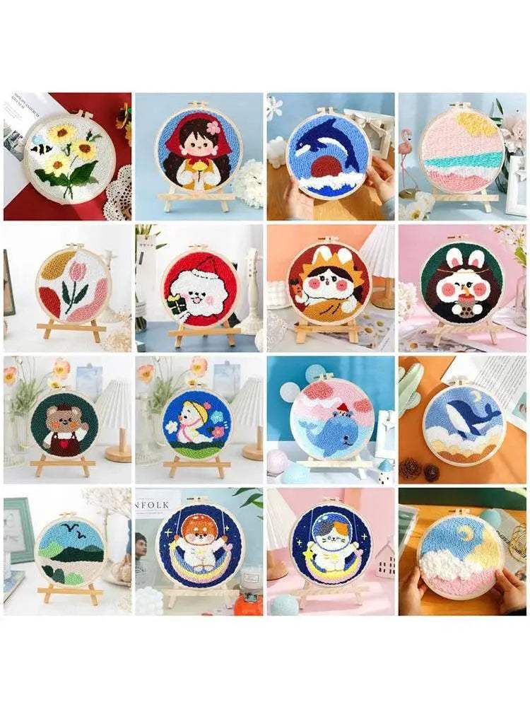  Punch Needle Embroidery Kit - 20x20cm Rug Hooking Set for Beginners with Adjustable Needle and Cartoon Patterns -  ToylandEU™