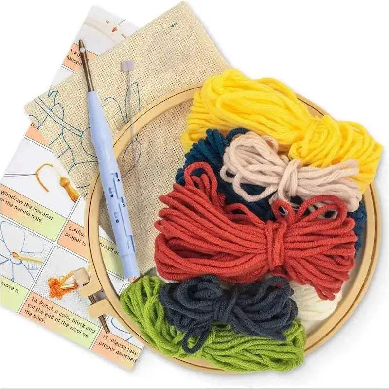  Punch Needle Embroidery Kit - 20x20cm Rug Hooking Set for Beginners with Adjustable Needle and Cartoon Patterns -  ToylandEU™