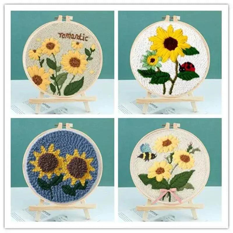  Beginner's Punch Needle Embroidery Kit with Sunflower Design - Complete Rug Making Set with Stamped Fabric, Yarn, and Hoop -  ToylandEU™