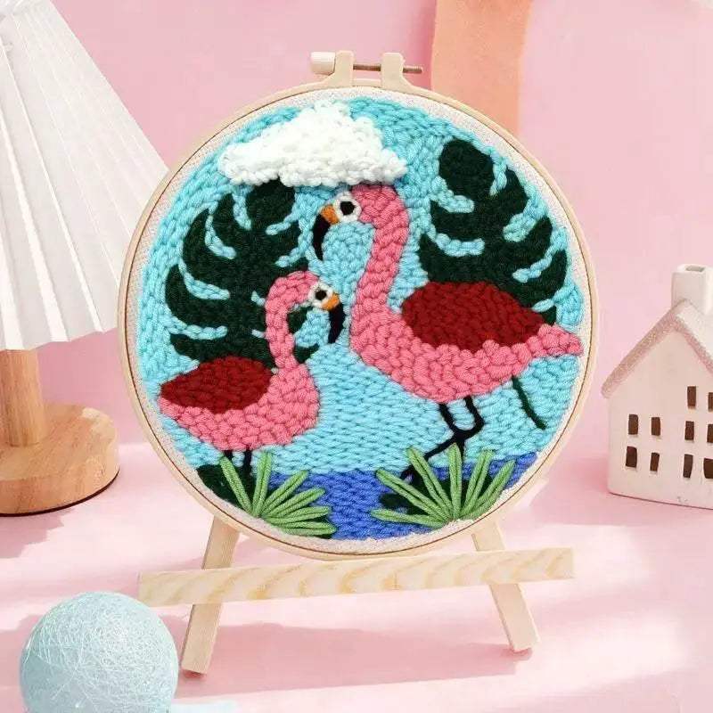  ﻿ Punch Poke Needle Embroidery Starter Kits Craft Dolphin Swan Flamingo Kids Children Funny Easy DIY Needlework Set For Beginner -  ToylandEU™