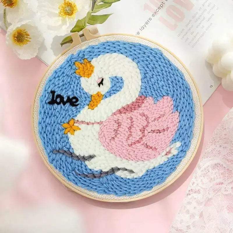  ﻿ Punch Poke Needle Embroidery Starter Kits Craft Dolphin Swan Flamingo Kids Children Funny Easy DIY Needlework Set For Beginner -  ToylandEU™