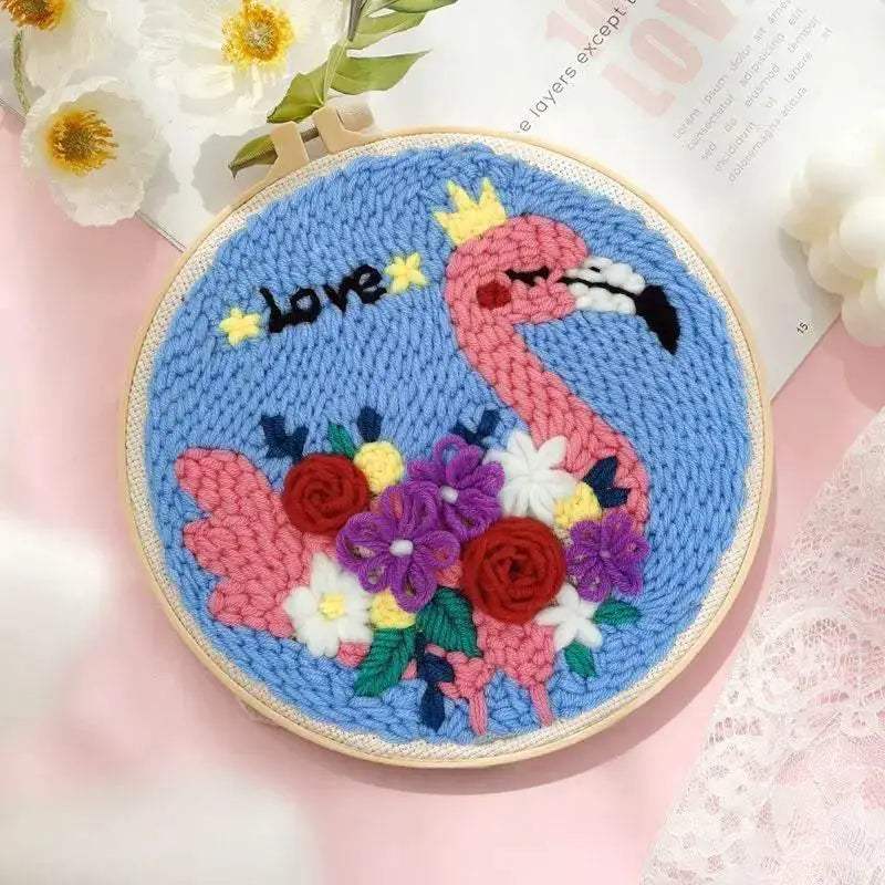  ﻿ Punch Poke Needle Embroidery Starter Kits Craft Dolphin Swan Flamingo Kids Children Funny Easy DIY Needlework Set For Beginner -  ToylandEU™