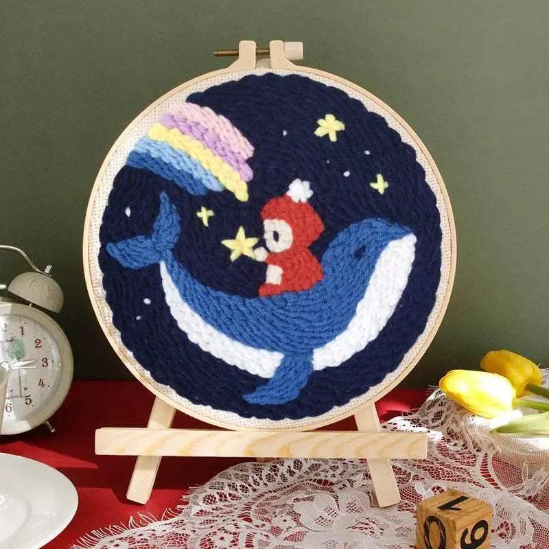  ﻿ Punch Poke Needle Embroidery Starter Kits Craft Dolphin Swan Flamingo Kids Children Funny Easy DIY Needlework Set For Beginner -  ToylandEU™