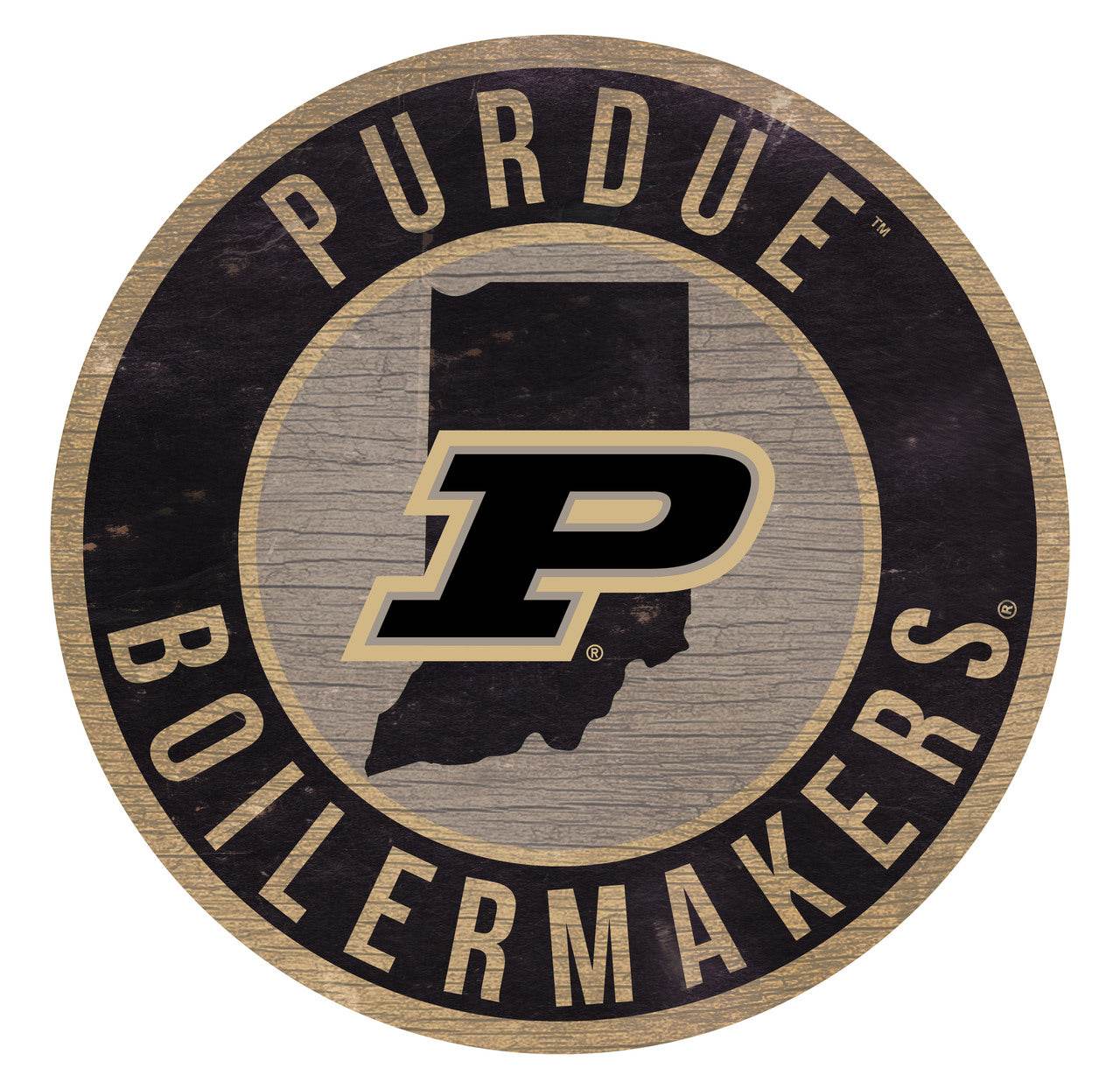 Purdue Boilermakers Round Wood Sign 12 Inch State Design - ToylandEU