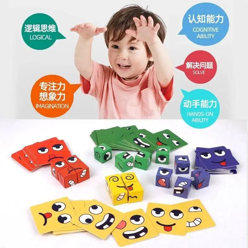  New Children's Facial Expression Changing Puzzle Blocks Montessori Tabletop Game for Ages 3 to 12 -  ToylandEU™
