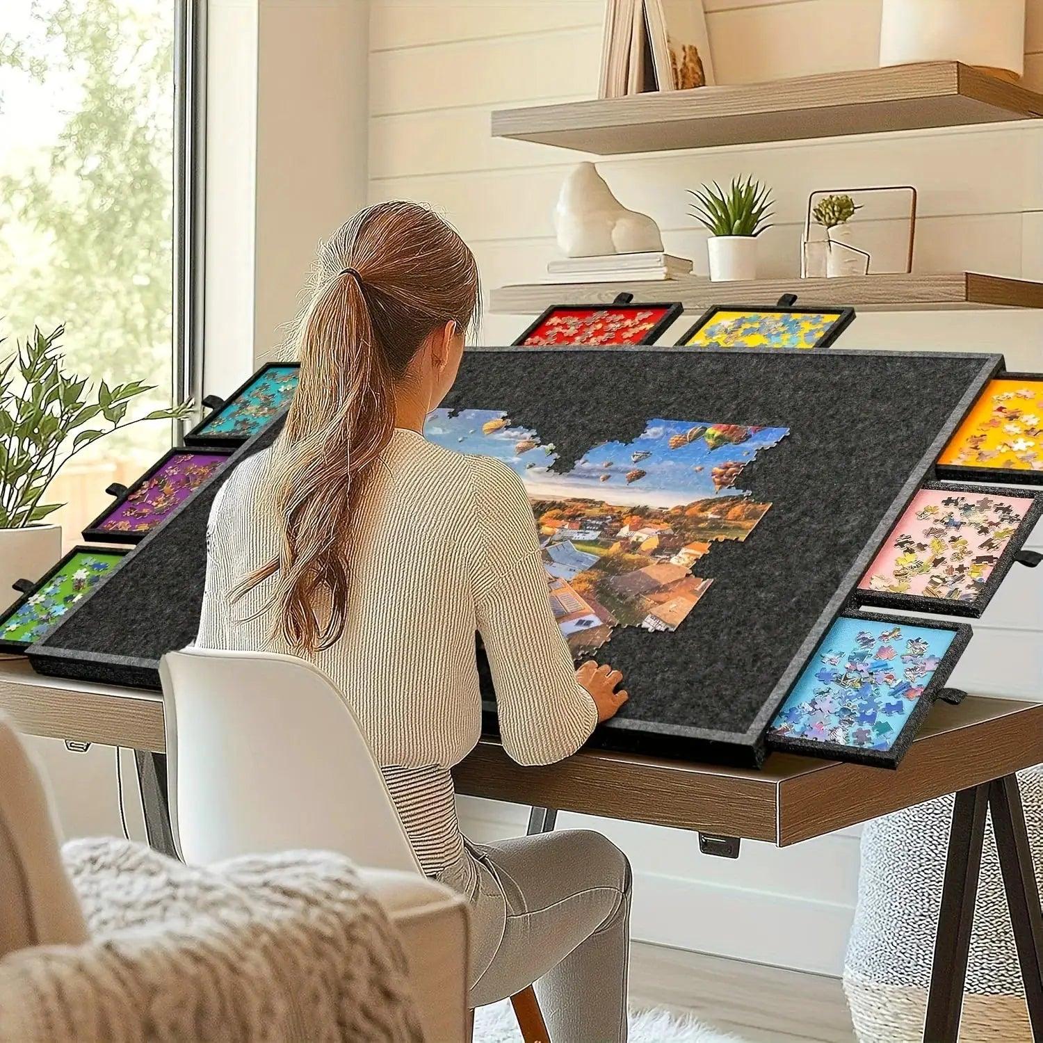  Puzzle Storage Table Six Drawers Felt Top Space Saving -  ToylandEU™