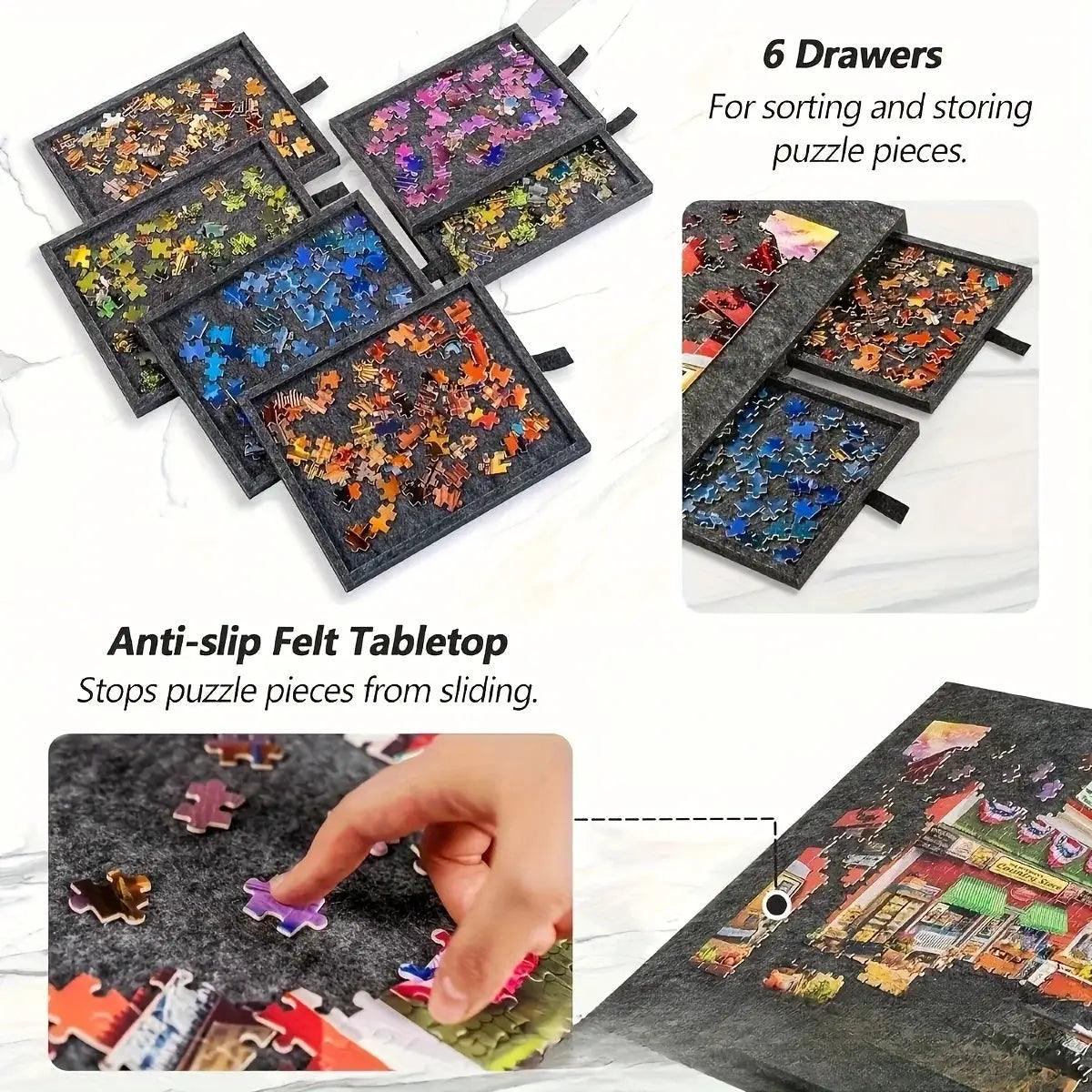 Puzzle Storage Table Six Drawers Felt Top Space Saving -  ToylandEU™