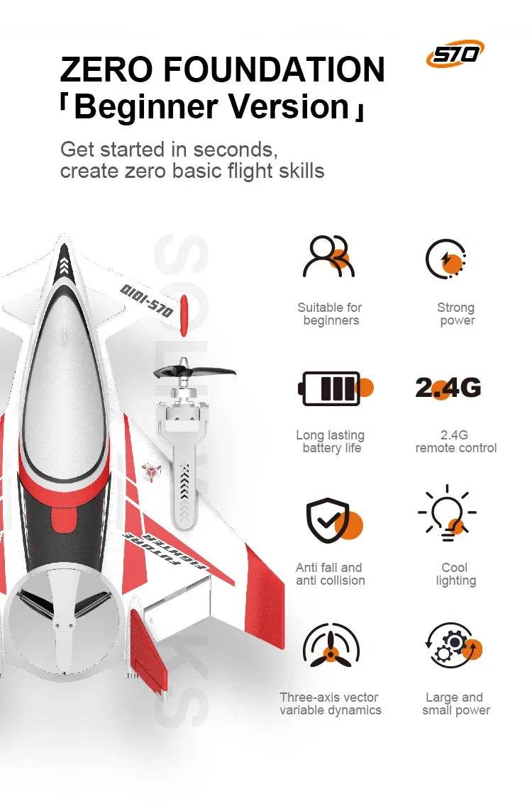 QIDI570 2.4G Remote Control Brushless Motor 3-Axis Vector 8-Channel Fixed-Wing Aircraft Model Toy for Children - ToylandEU