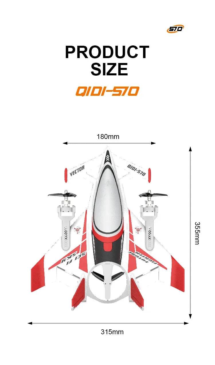 QIDI570 2.4G Remote Control Brushless Motor 3-Axis Vector 8-Channel Fixed-Wing Aircraft Model Toy for Children - ToylandEU