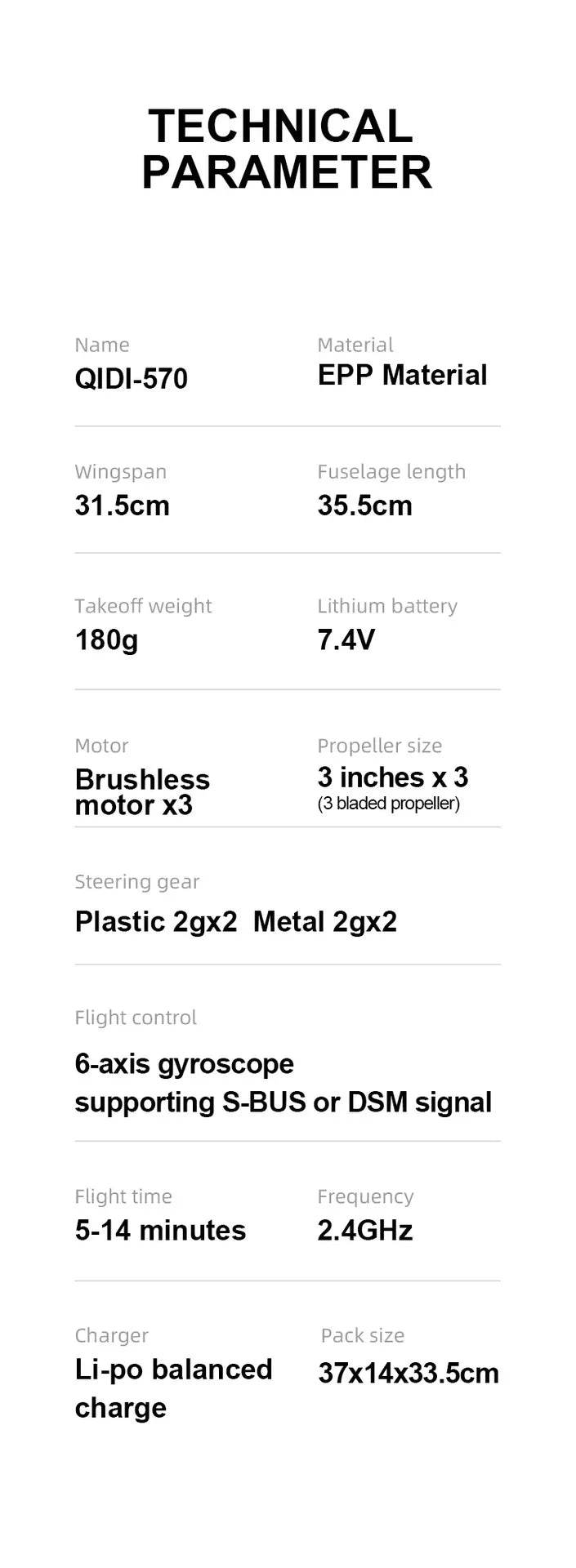 QIDI570 2.4G Remote Control Brushless Motor 3-Axis Vector 8-Channel Fixed-Wing Aircraft Model Toy for Children - ToylandEU