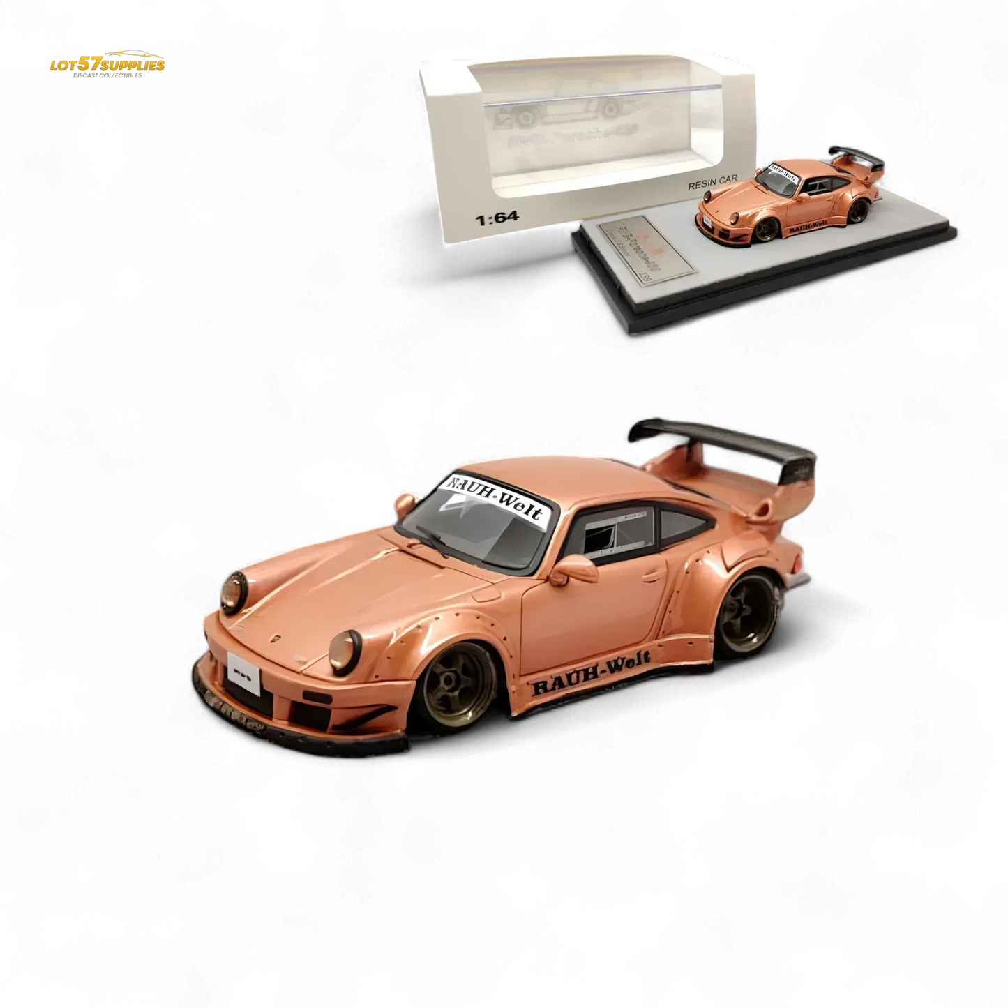 QIDIAN Porsche RWB 930 GT Wing in Champagne Gold Resin Model 1:64 - ToylandEU