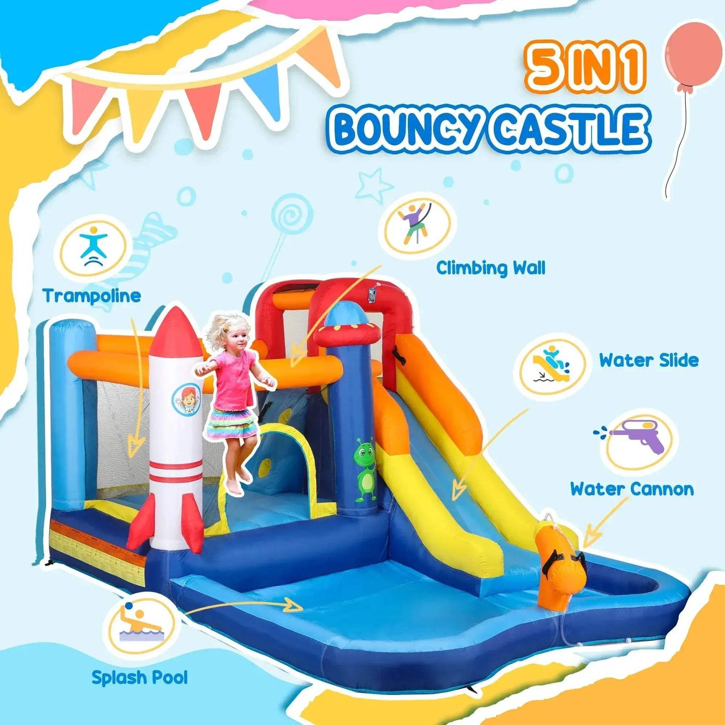 Qaba 8 In 1 Inflatable Water Slide Bounce House Fun - ToylandEU