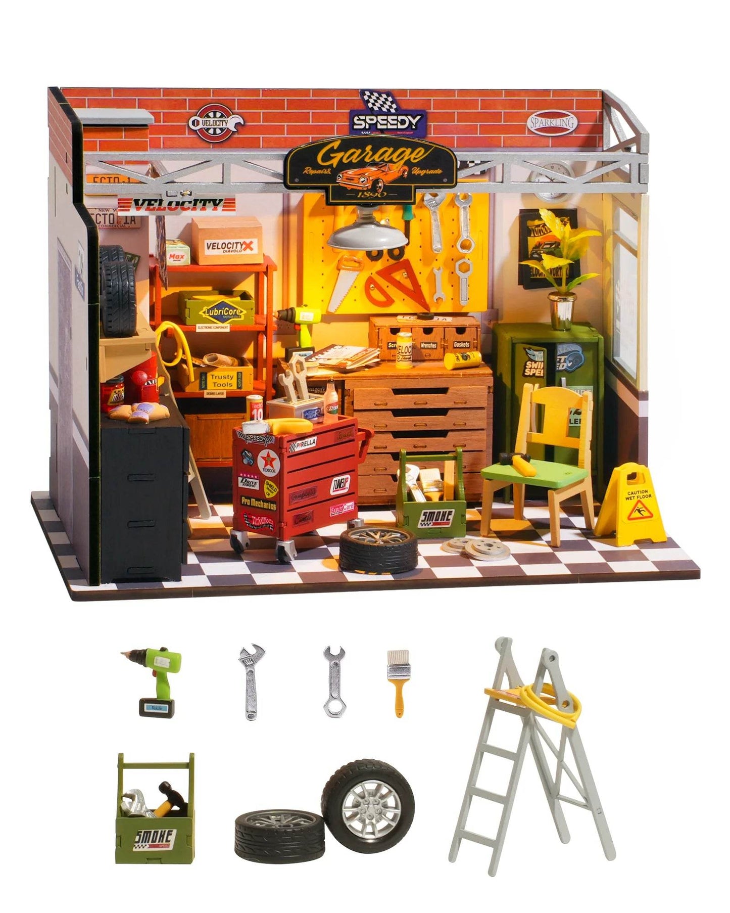Quality Dollhouse Kit Mini Garage Workshop LED Light Kids - ToylandEU
