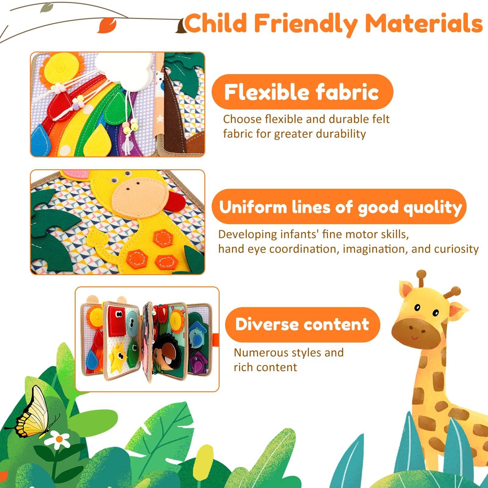 Quiet Books for Toddlers Soft Baby Books Sensory Learning - ToylandEU