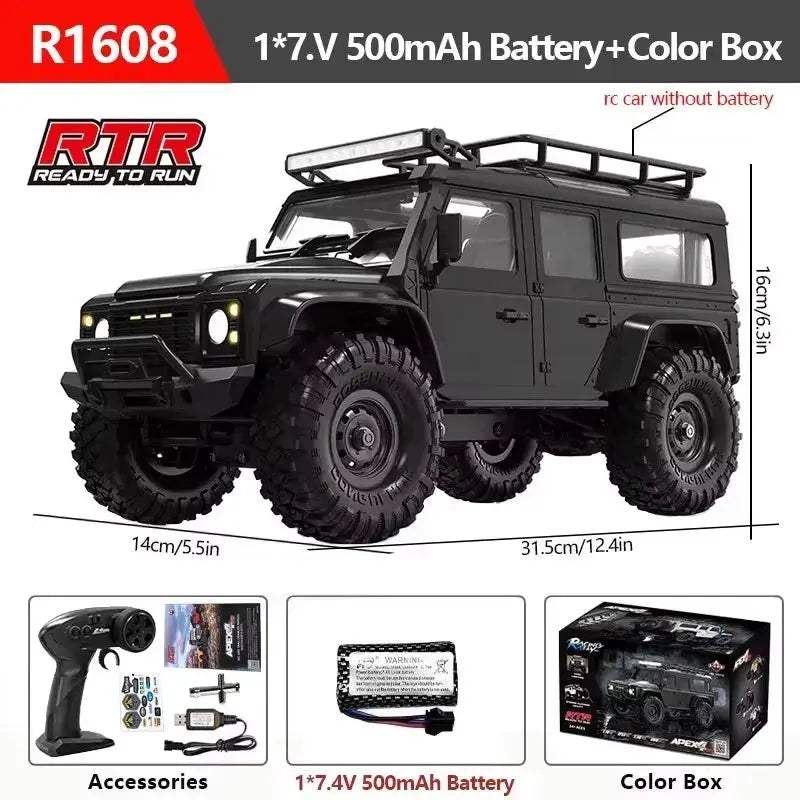 R1601 1:16 4WD RC Car Off-Road LED Headlights Monster Truck - ToylandEU