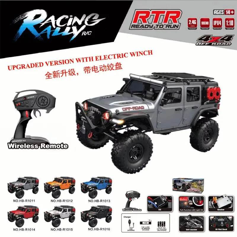 RC 1/10 Scale Remote Control Off-Road Rock Crawler Truck - 4WD RTR Climbing Vehicle with LED Lights and Lithium Battery - ToylandEU