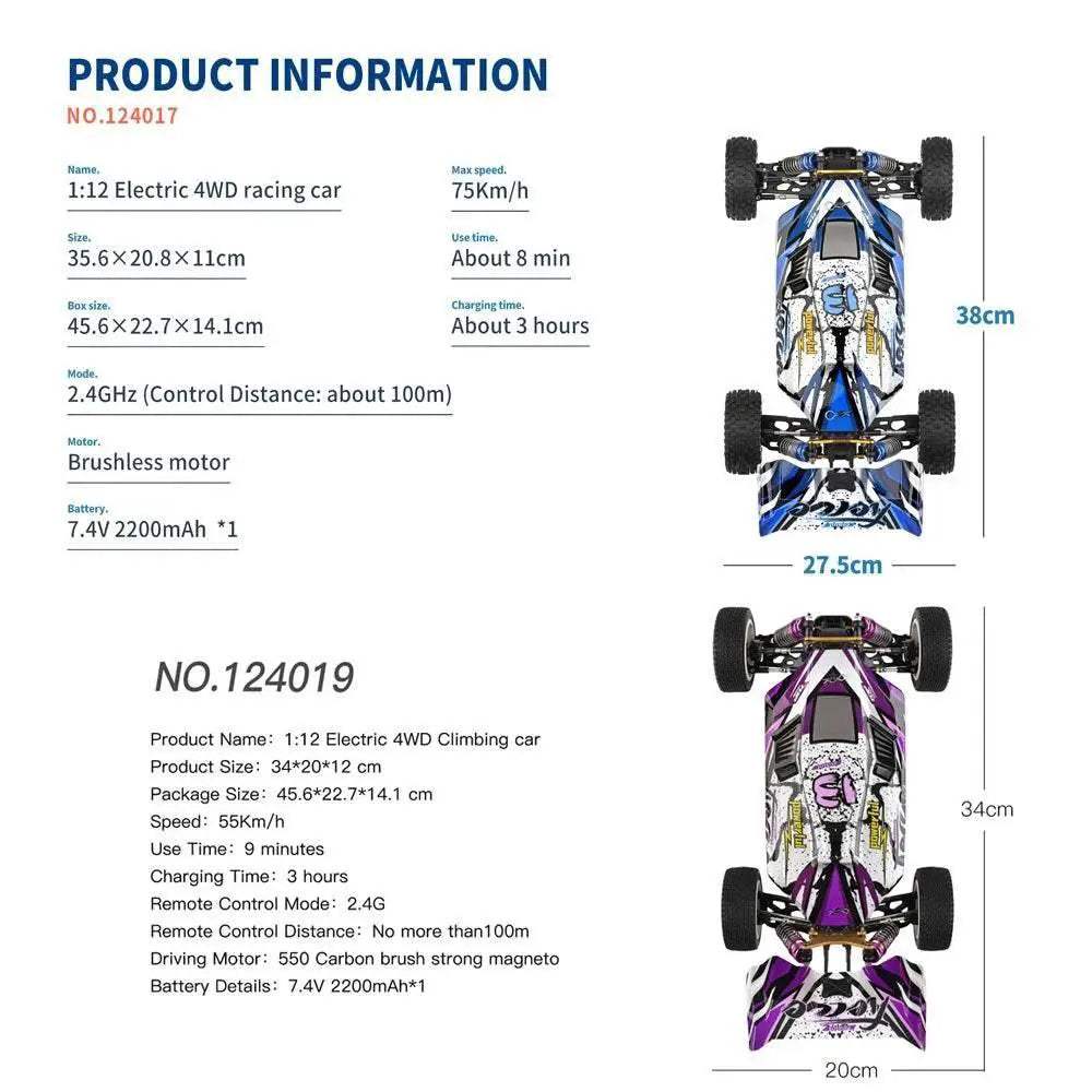  RC 1/12 Scale High-Speed RC Drift Car - 75KM/H Brushless 4WD Vehicle with 2.4G Remote Control -  ToylandEU™