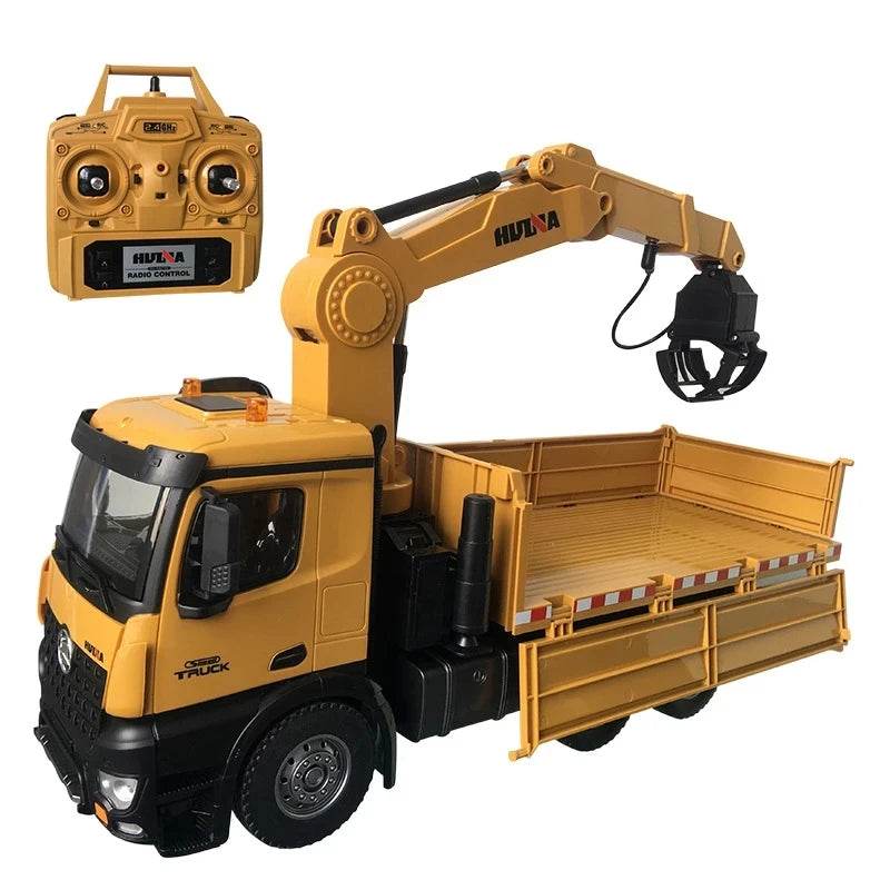 RC 1/14 Scale Remote Control Dump Truck with Crane & Grabber for Kids - ToylandEU