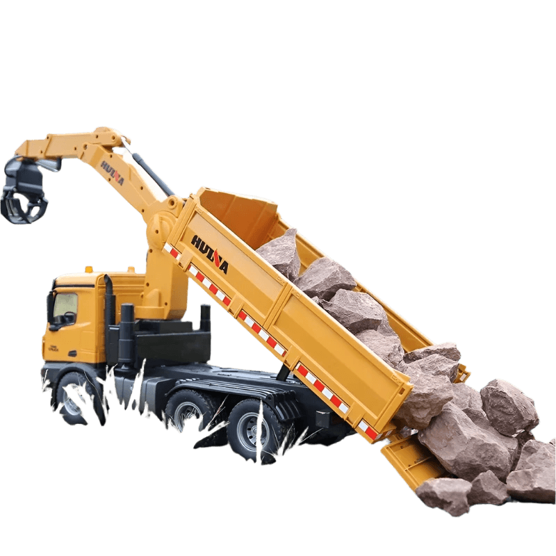 RC 1/14 Scale Remote Control Dump Truck with Crane & Grabber for Kids - ToylandEU