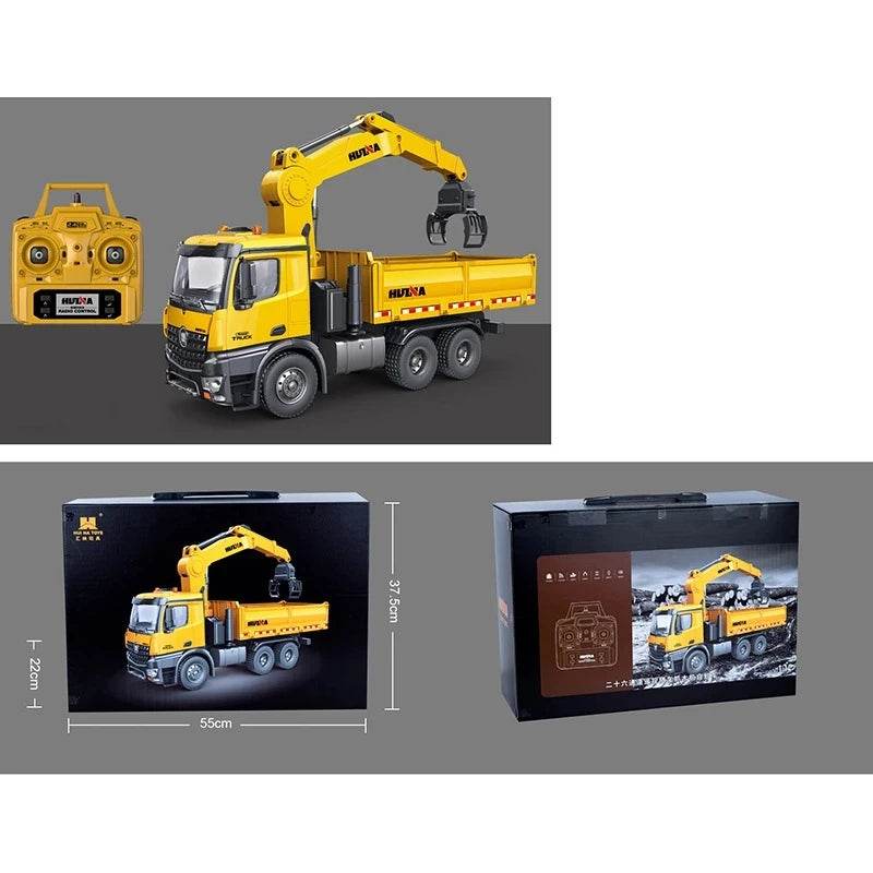 RC 1/14 Scale Remote Control Dump Truck with Crane & Grabber for Kids - ToylandEU