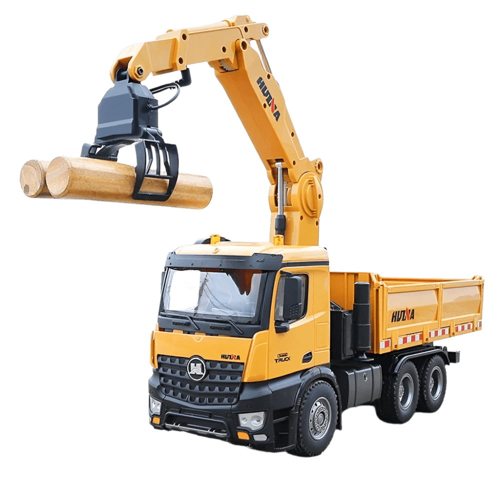 RC 1/14 Scale Remote Control Dump Truck with Crane & Grabber for Kids - ToylandEU