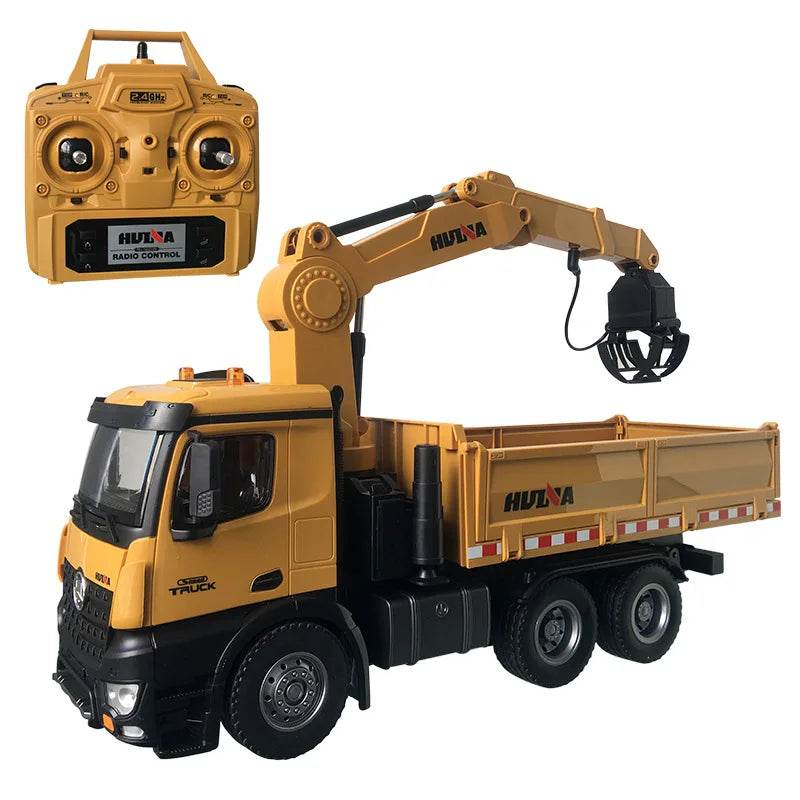 RC 1/14 Scale Remote Control Dump Truck with Crane & Grabber for Kids - ToylandEU