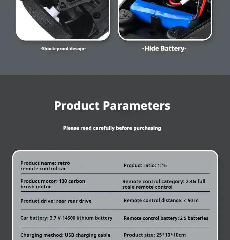  RC 1:16 D62 Mini Retro Beetle RC Climbing Car - Full Scale Simulation Remote Control Toy with Drift Features -  ToylandEU™