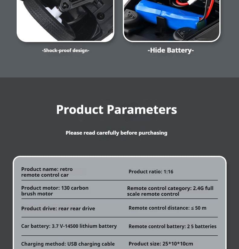 RC 1:16 D62 Mini Retro Beetle RC Climbing Car - Full Scale Simulation Remote Control Toy with Drift Features - ToylandEU