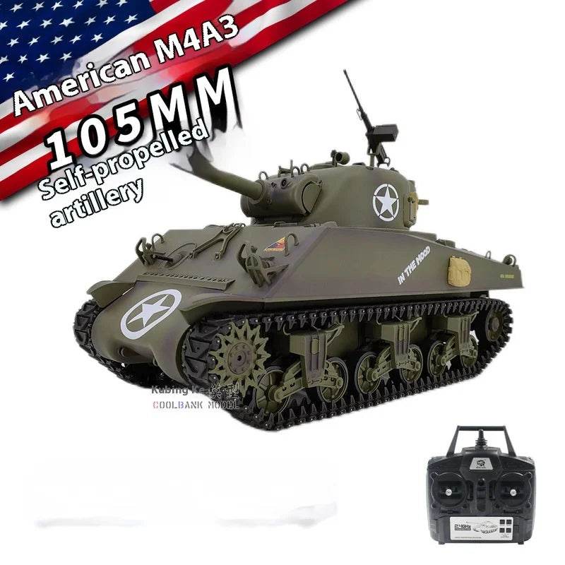 RC 1:16 Scale M4A3 Sherman Electric Remote Control Tank with Telescopic Gun Tube - Military Model Toy - ToylandEU
