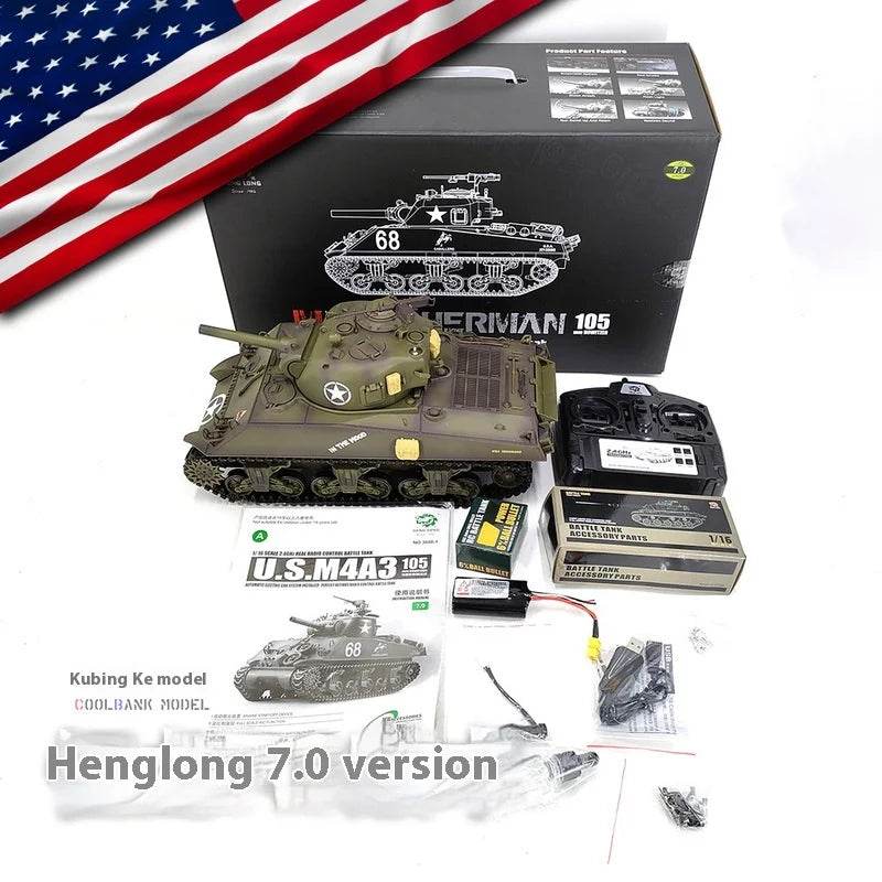 RC 1:16 Scale M4A3 Sherman Electric Remote Control Tank with Telescopic Gun Tube - Military Model Toy - ToylandEU