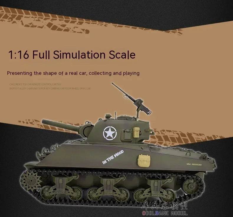 RC 1:16 Scale M4A3 Sherman Electric Remote Control Tank with Telescopic Gun Tube - Military Model Toy - ToylandEU