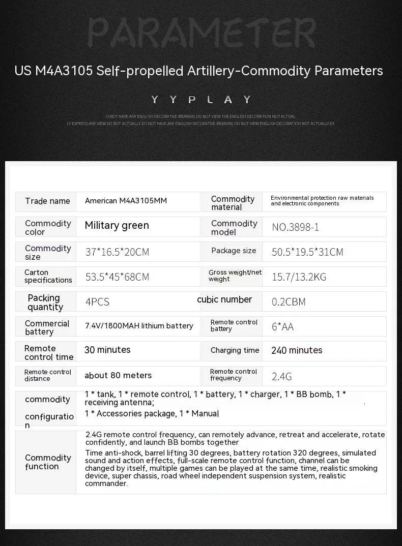 RC 1:16 Scale M4A3 Sherman Electric Remote Control Tank with Telescopic Gun Tube - Military Model Toy - ToylandEU