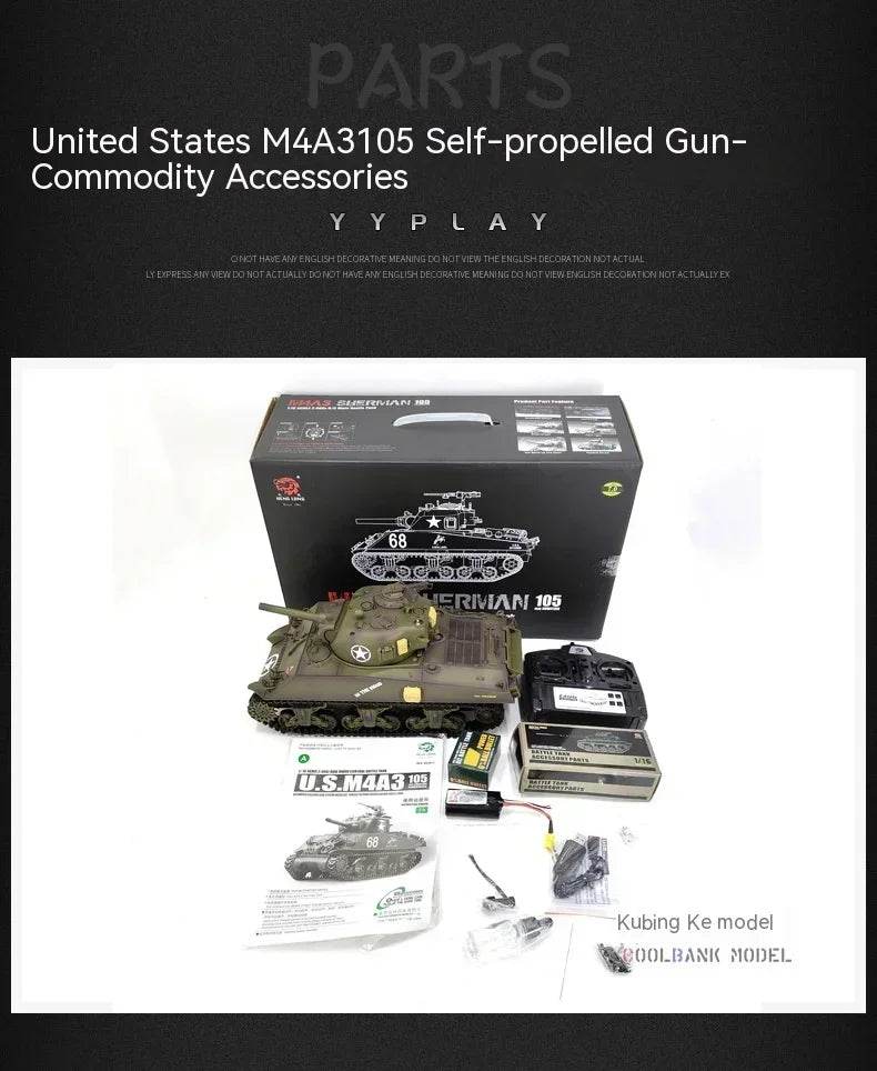 RC 1:16 Scale M4A3 Sherman Electric Remote Control Tank with Telescopic Gun Tube - Military Model Toy - ToylandEU