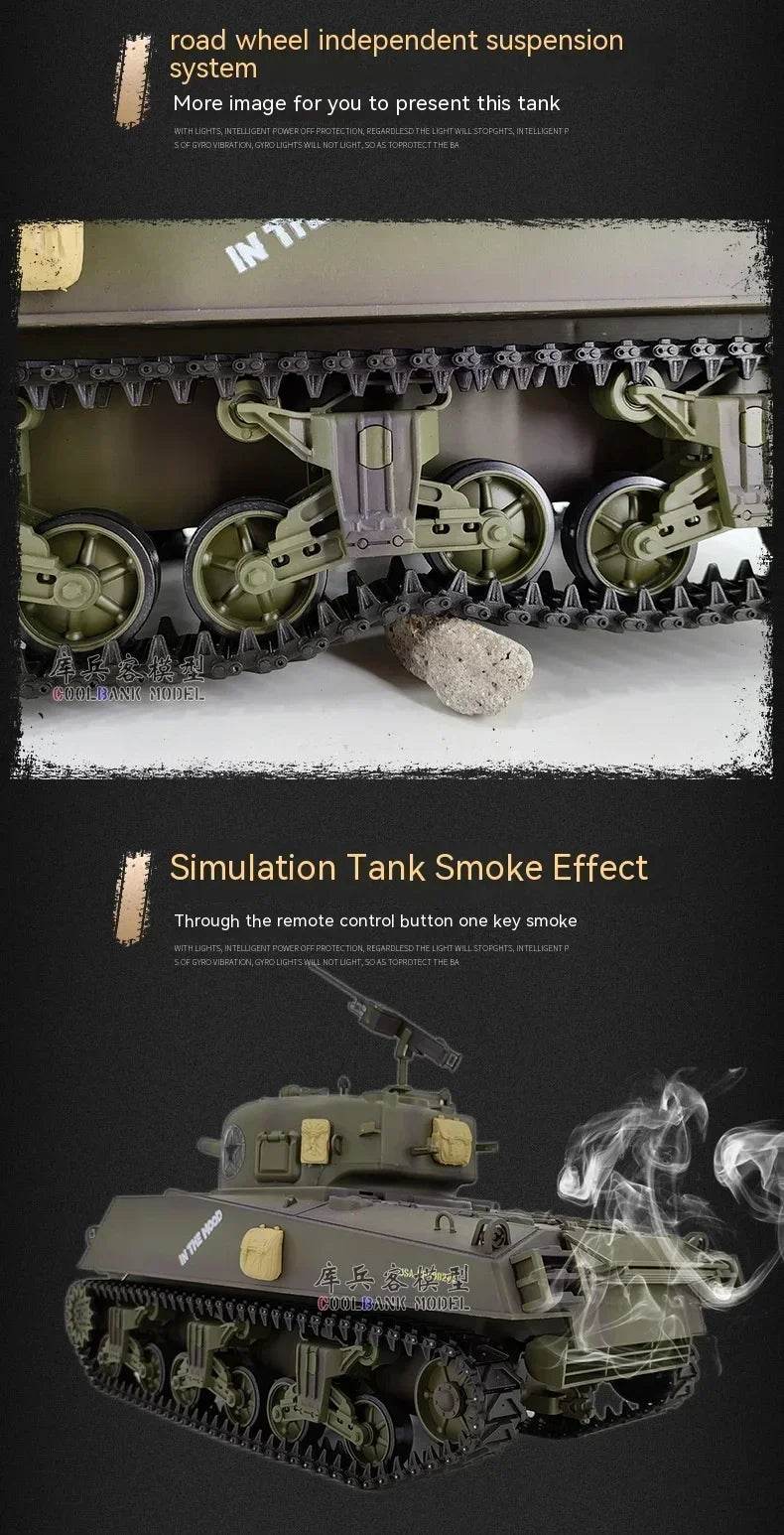 RC 1:16 Scale M4A3 Sherman Electric Remote Control Tank with Telescopic Gun Tube - Military Model Toy - ToylandEU