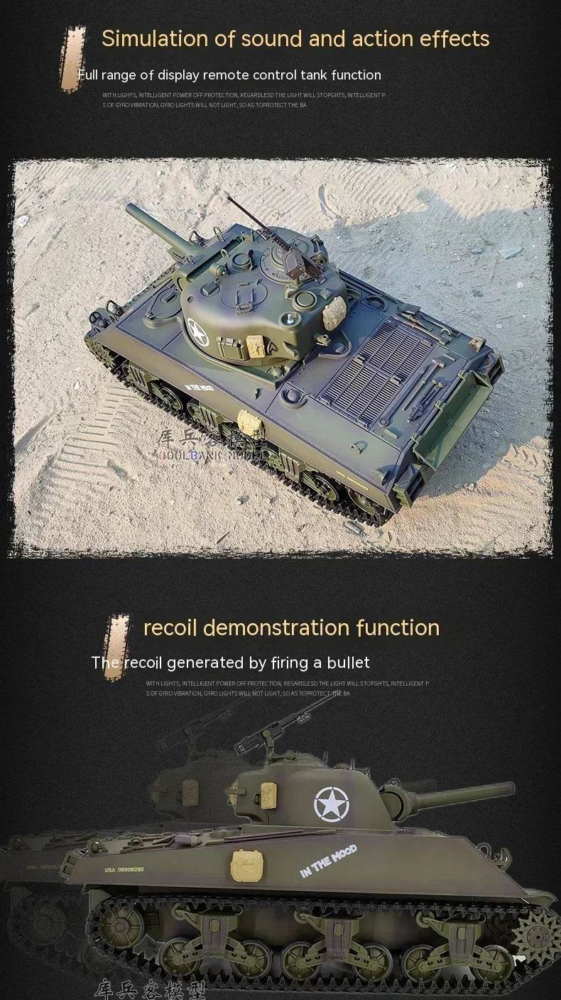 RC 1:16 Scale M4A3 Sherman Electric Remote Control Tank with Telescopic Gun Tube - Military Model Toy - ToylandEU