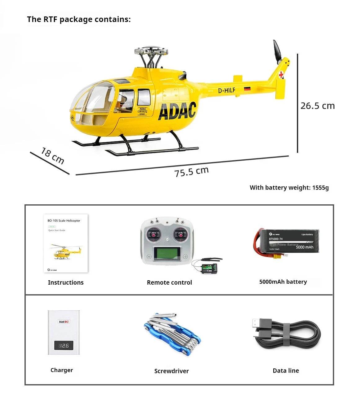 RC 10-Channel Remote Control Simulation Helicopter BO-105 with Double Propellers and Self-Stabilizing Feature - ToylandEU