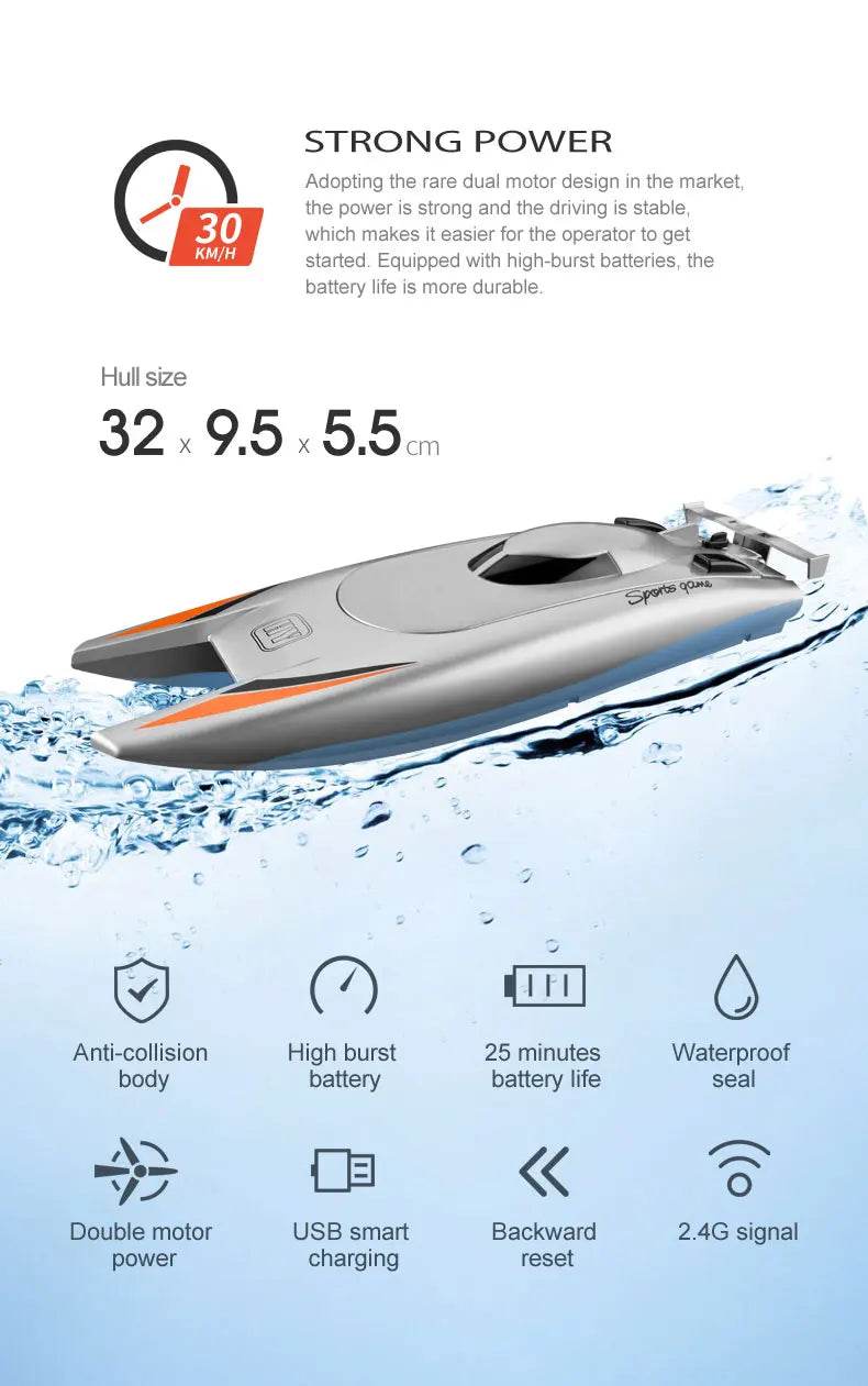 RC 2.4G High-Speed Remote Control Racing Boat with Double Motors - Waterproof Professional Speedboat 805 Toy for Boys - ToylandEU