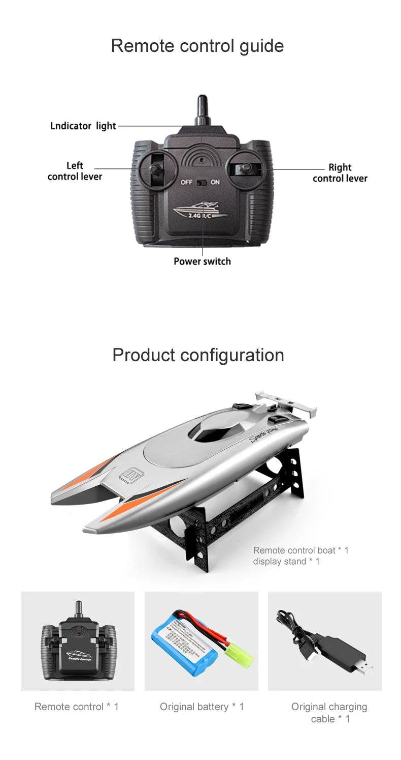 RC 2.4G High-Speed Remote Control Racing Boat with Double Motors - Waterproof Professional Speedboat 805 Toy for Boys - ToylandEU
