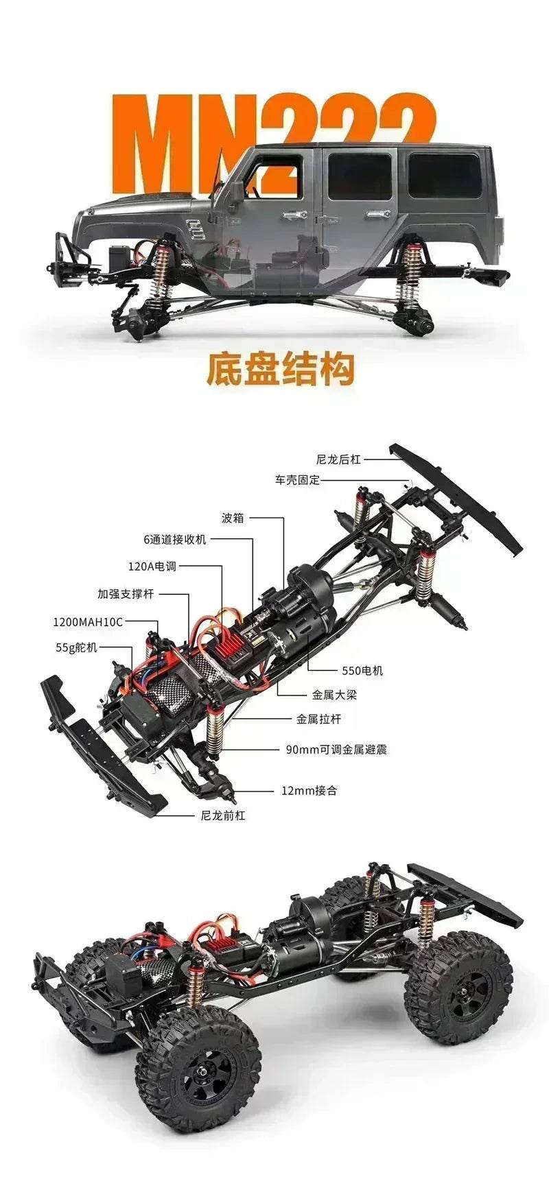 RC 2025 1/10 Scale Mn222 4WD Off-Road Remote Control Climbing Car - Perfect Gift for Boys and Kids - ToylandEU