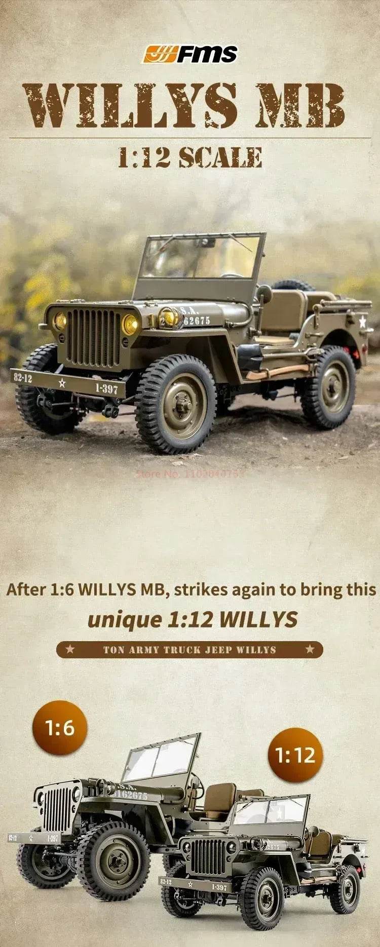 RC 2025 1:12 Scale 1941 Willys MB RC Crawler Jeep - 4WD Ready-to-Run Military Buggy for Adults and Kids - ToylandEU