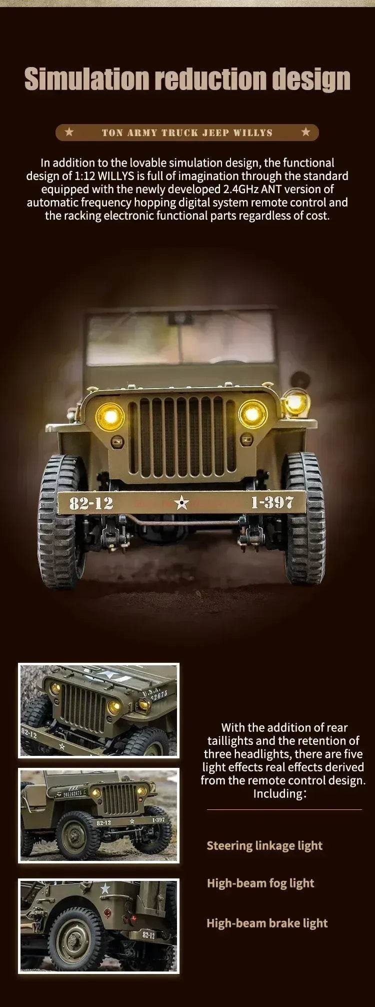RC 2025 1:12 Scale 1941 Willys MB RC Crawler Jeep - 4WD Ready-to-Run Military Buggy for Adults and Kids - ToylandEU