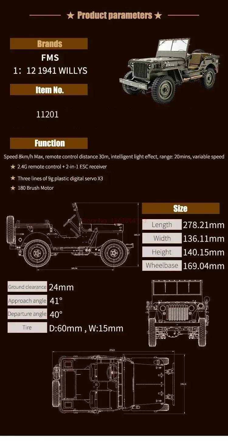 RC 2025 1:12 Scale 1941 Willys MB RC Crawler Jeep - 4WD Ready-to-Run Military Buggy for Adults and Kids - ToylandEU