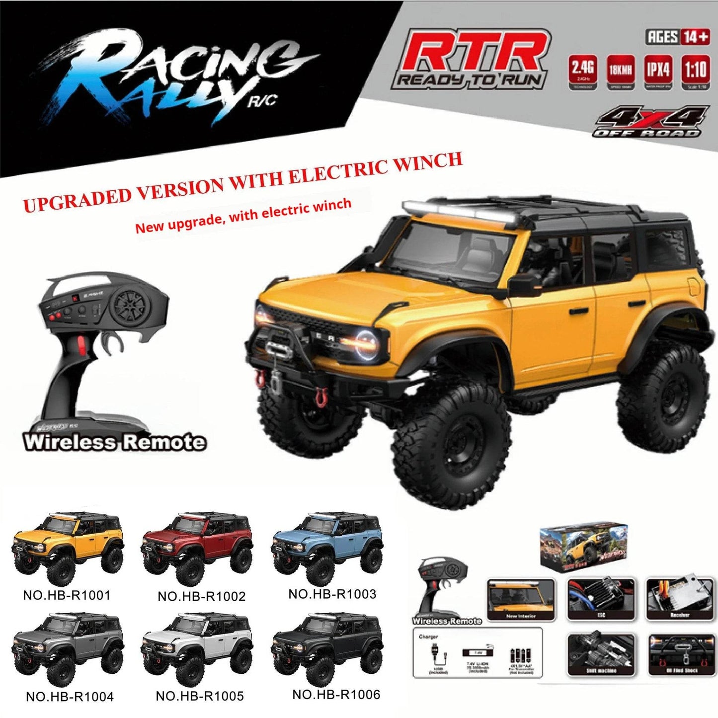 RC 2025 R1001 Enhanced Off-Road Simulation Ford Mustang 1:10 RC Vehicle with Four-Wheel Drive - ToylandEU