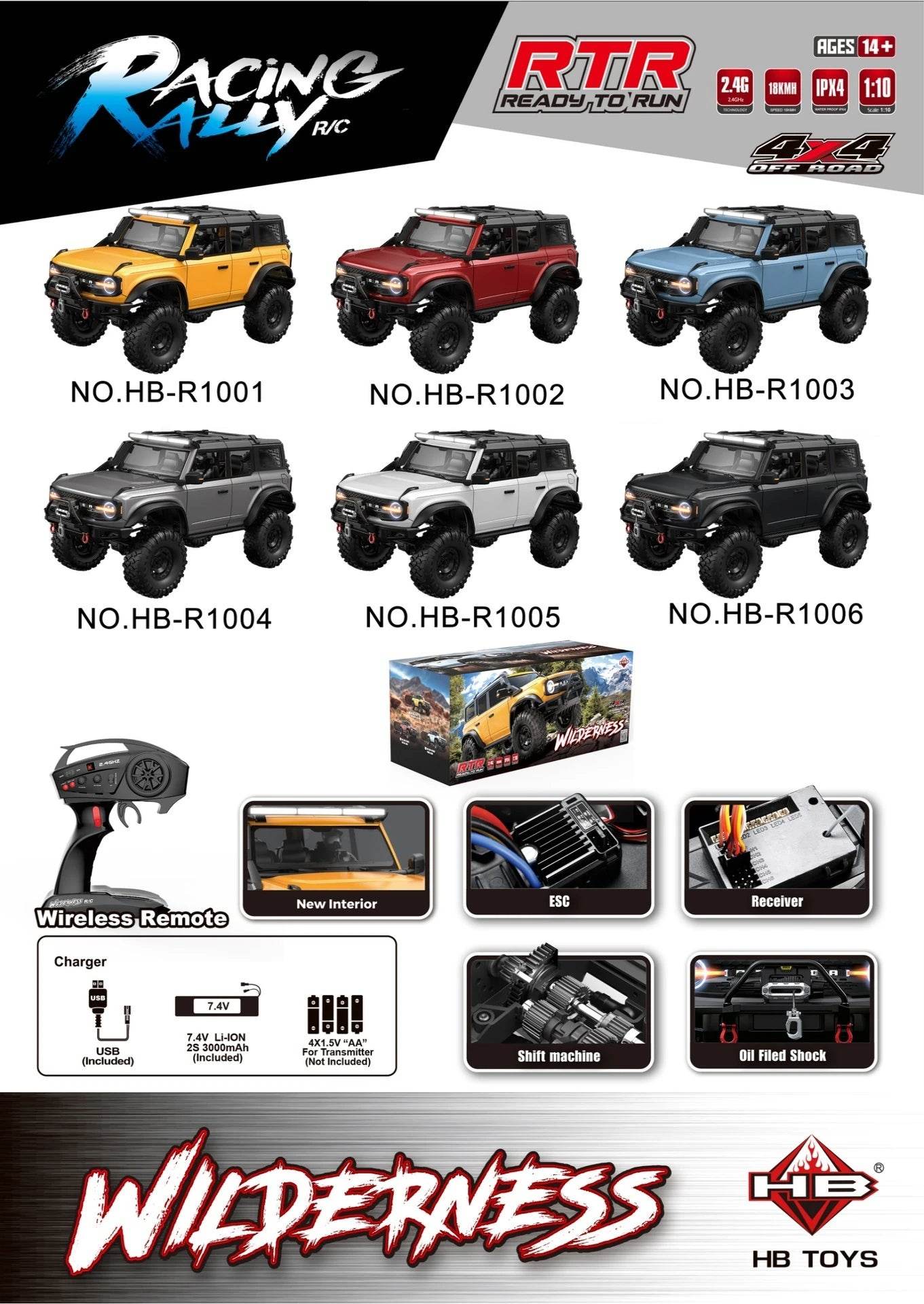 RC 2025 R1001 Enhanced Off-Road Simulation Ford Mustang 1:10 RC Vehicle with Four-Wheel Drive - ToylandEU